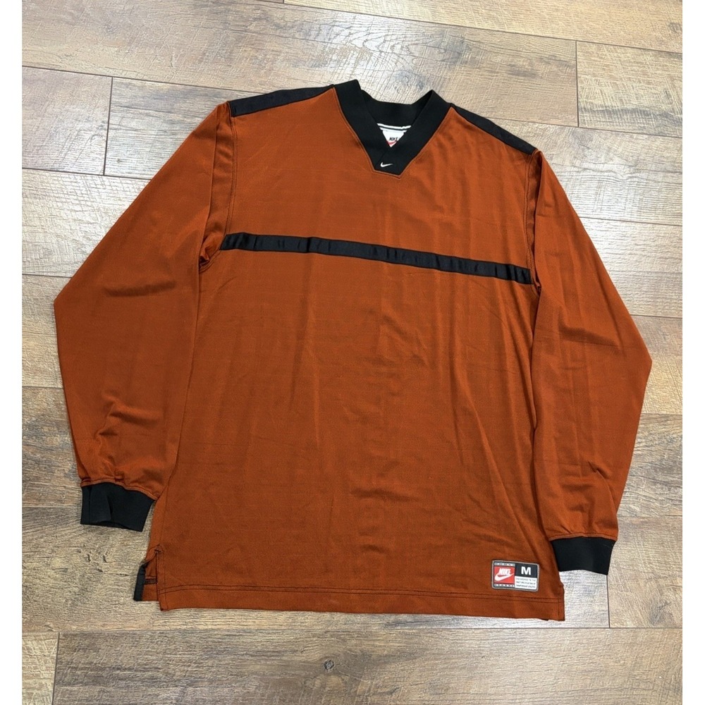 Vintage 90s Nike Long Sleeve Soccer Goalie Jersey Medium Metallic Orange 1997